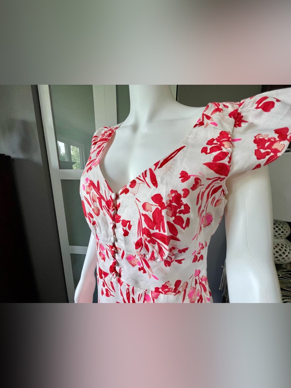 Banana Republic Linen Blend Floral Spring Pink Coral Dress Size 8 - Picture 9 of 17
